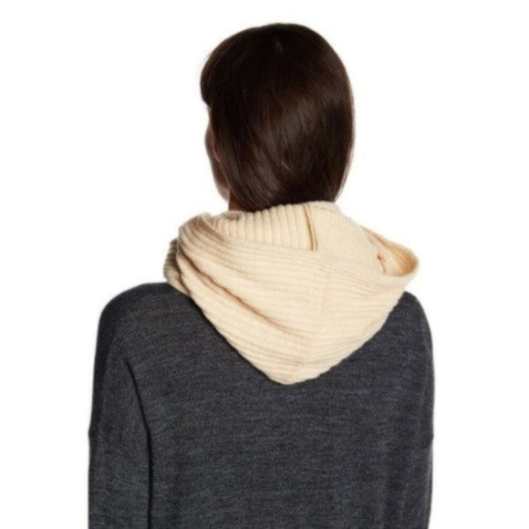 Free People Bottom Line Hooded Rib Cowl, Cream - Picture 3 of 4